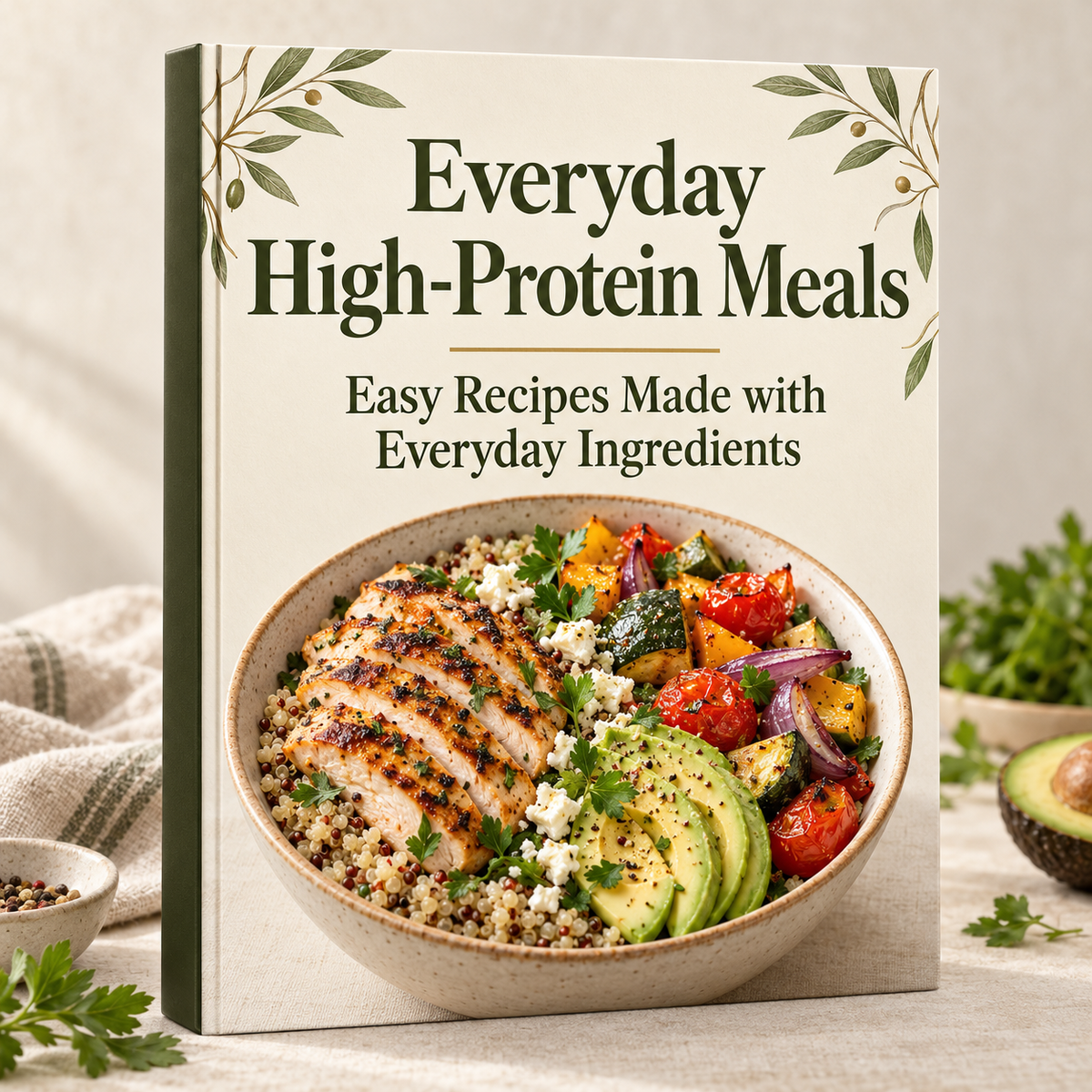 Everyday High-Protein Meals — Easy Recipes Made with Everyday Ingredients ebook cover mockup.