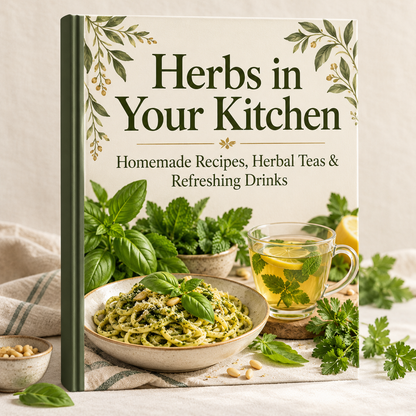 Herbs in Your Kitchen — Homemade Recipes, Herbal Teas & Refreshing Drinks ebook cover mockup.